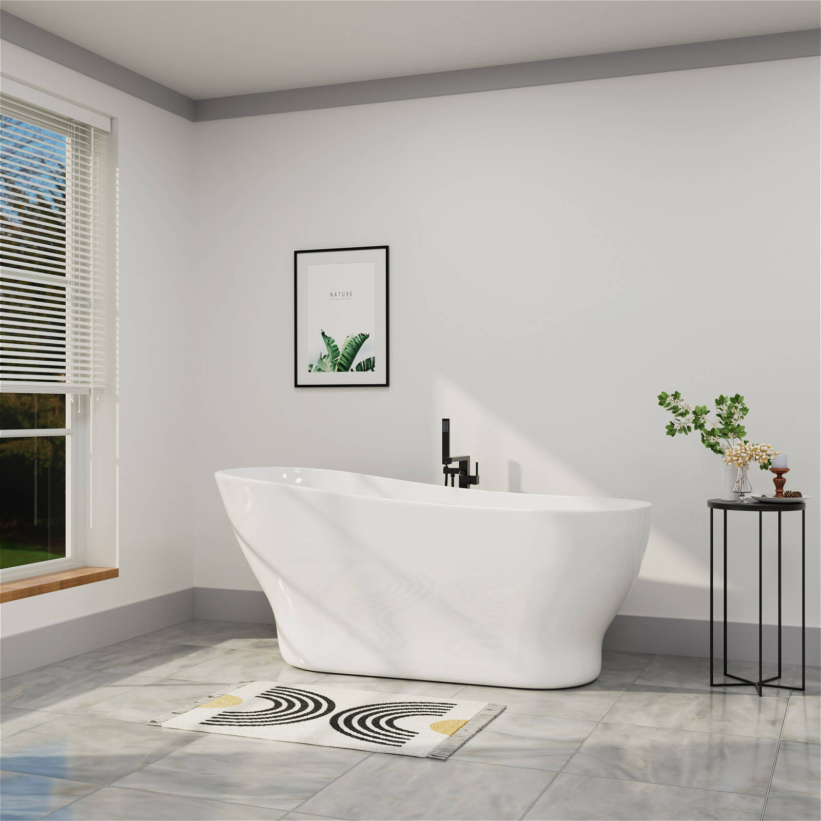 Mokleba 59" Acrylic Single Slipper Tub Curve Shape Freestanding Bathtub