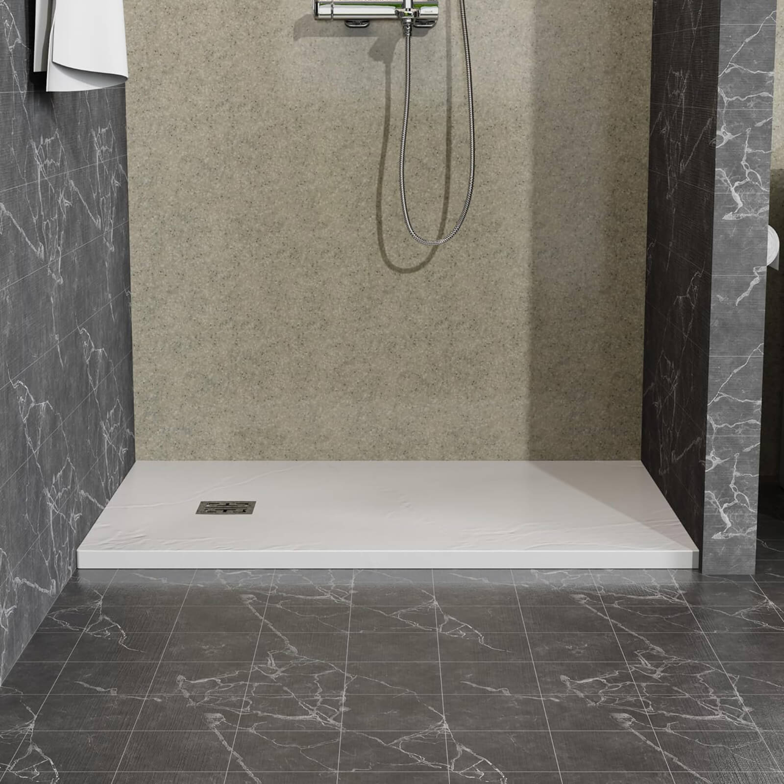 Slate patterned shower pan 32x48 for durable_ anti slip bathroom flooring