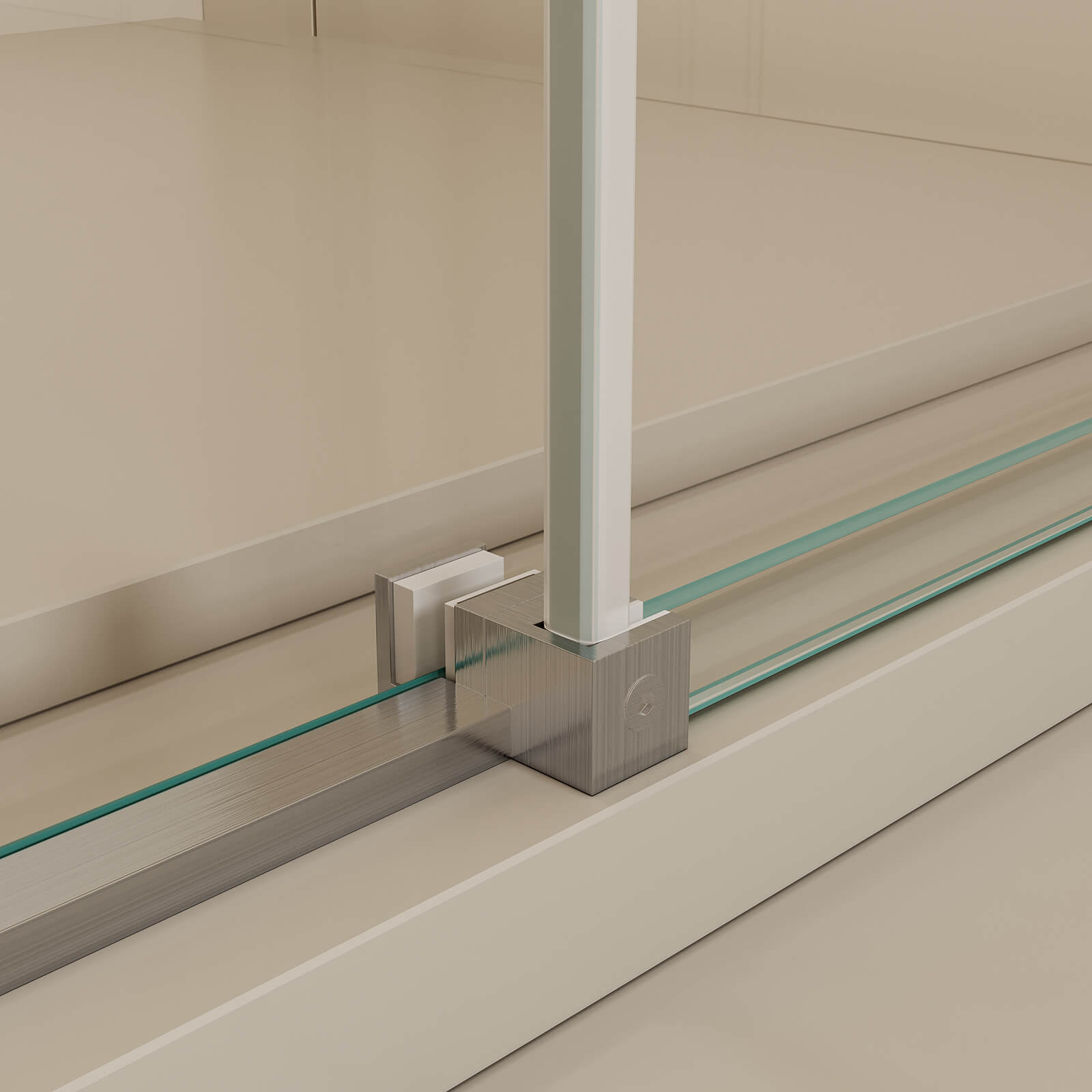Sleek and minimalist brushed nickel shower door with smooth and quiet glide system