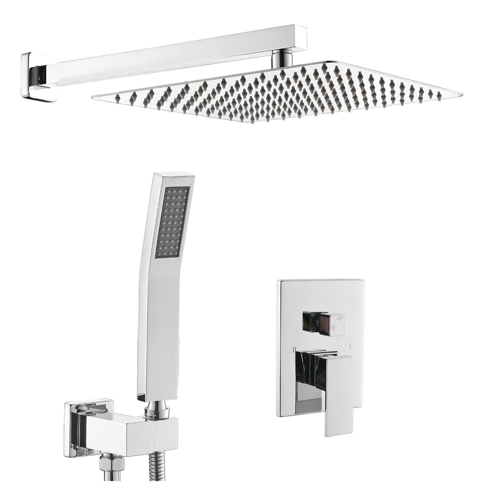 Sleek chrome shower set in modern bathroom