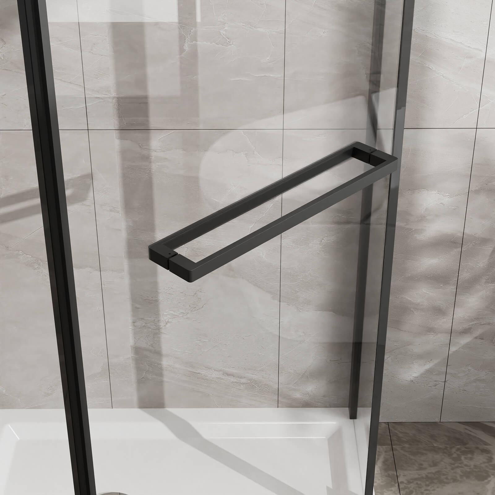 Sleek matte black shower enclosure with stainless steel hardware