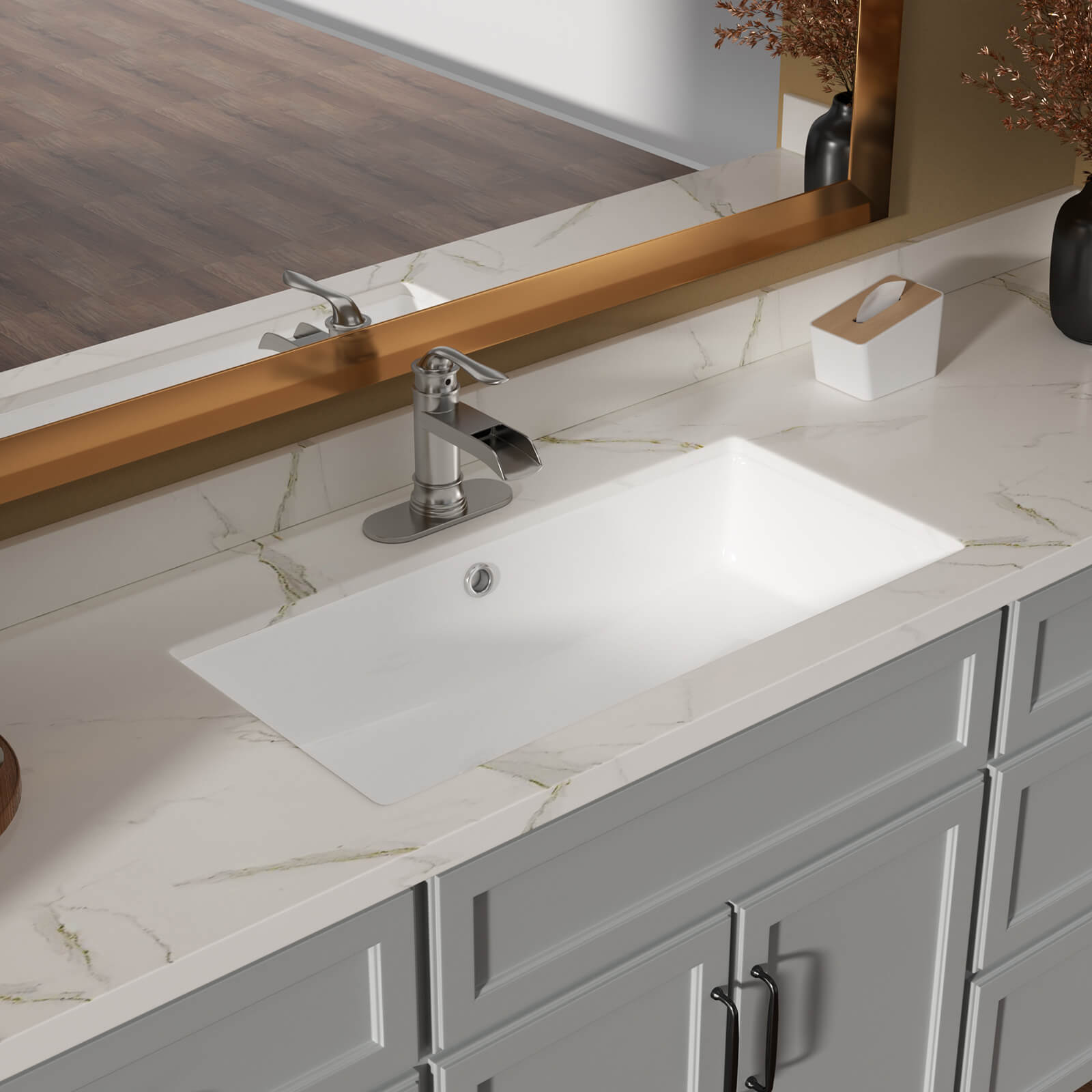 Sleek undermount sink with overflow for large vanities