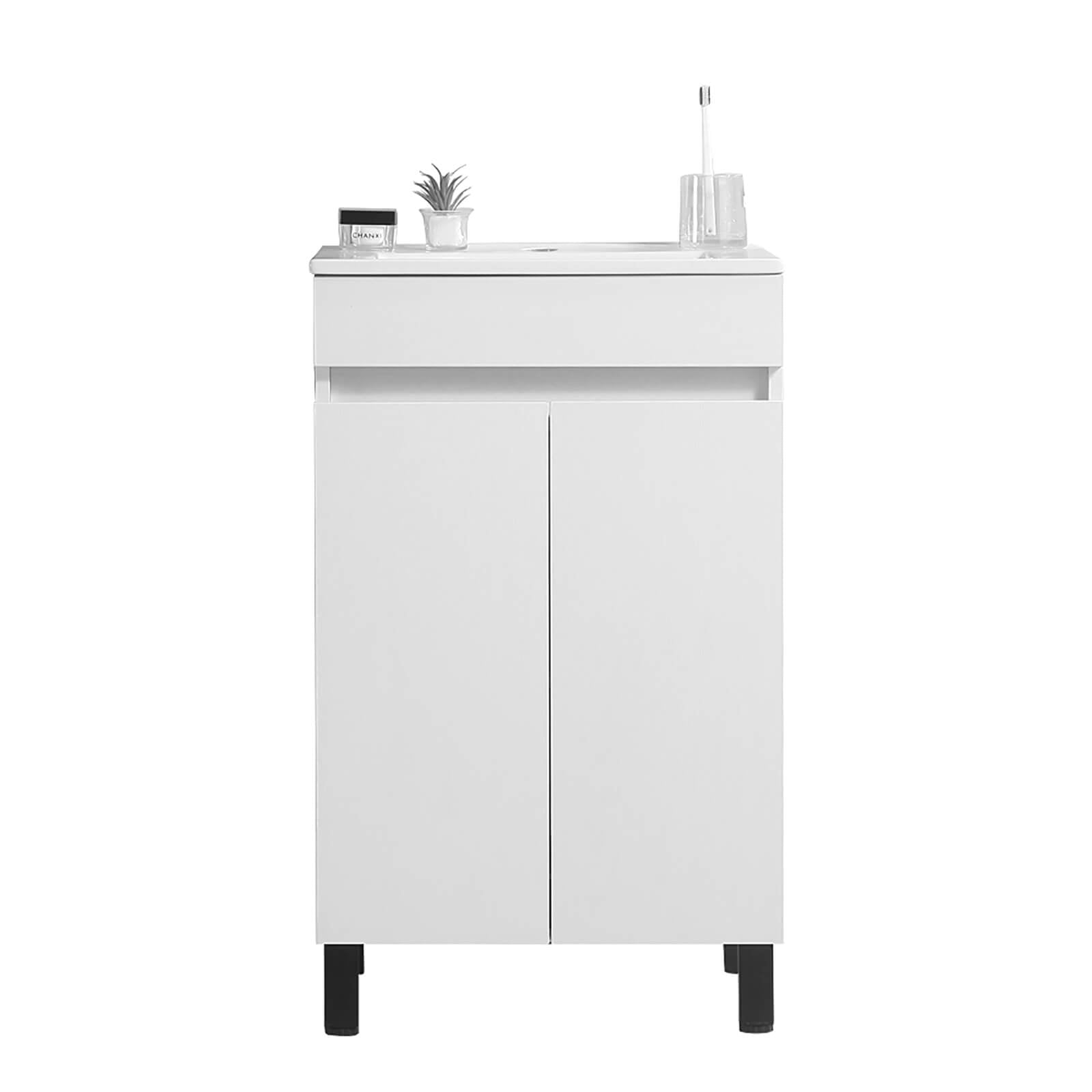 Sleek white vanity for small modern bathrooms