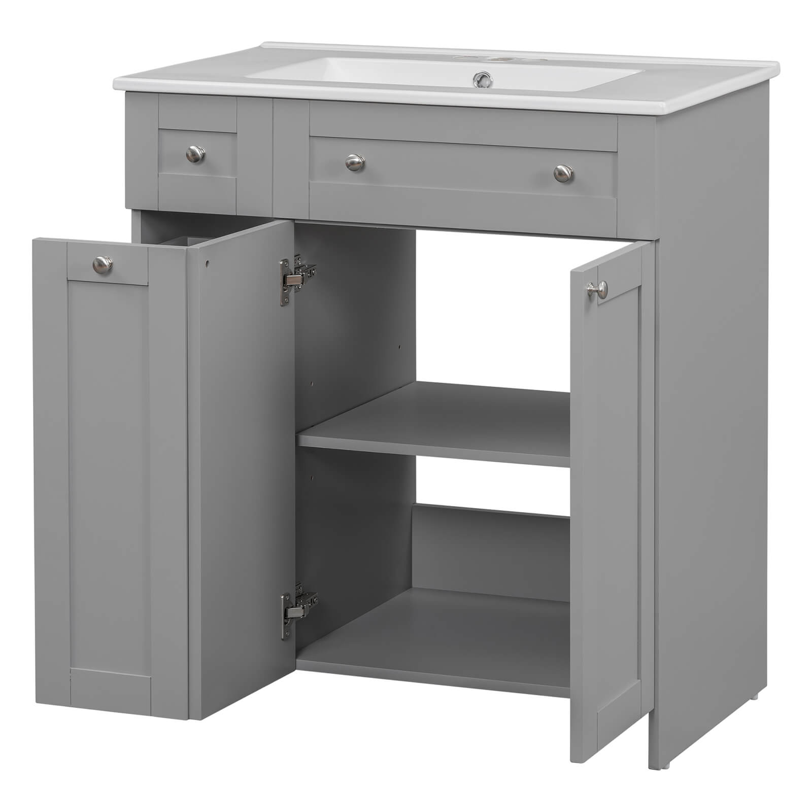 Sleek gray vanity for modern and traditional bathroom styles