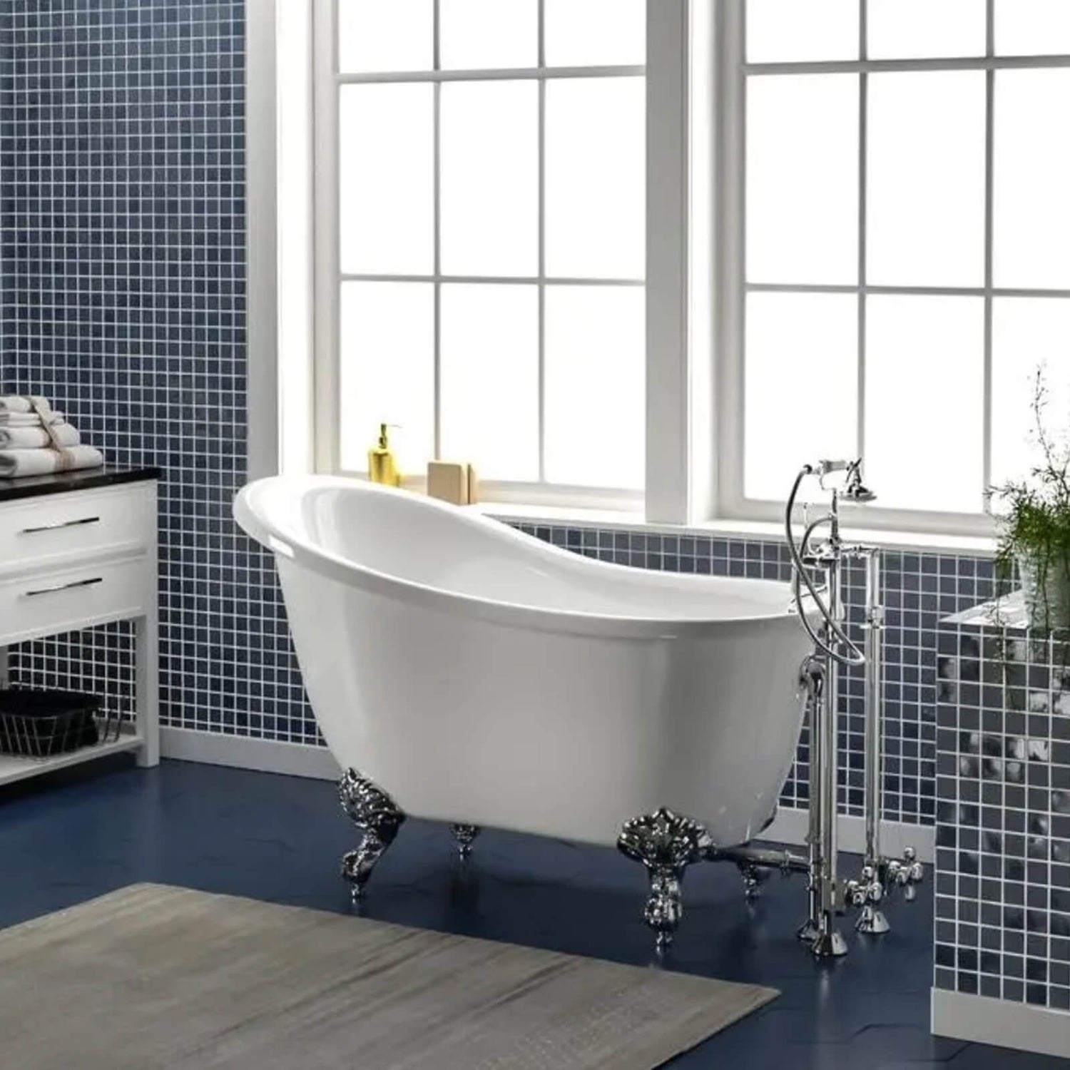 Sleek, vintage-style acrylic claw-foot bathtub