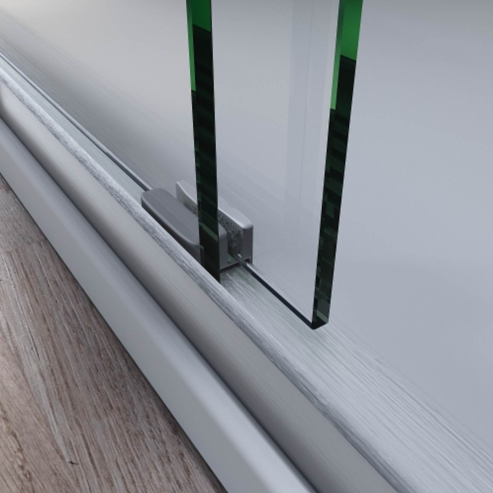 Sliding bathtub door with brushed nickel finish