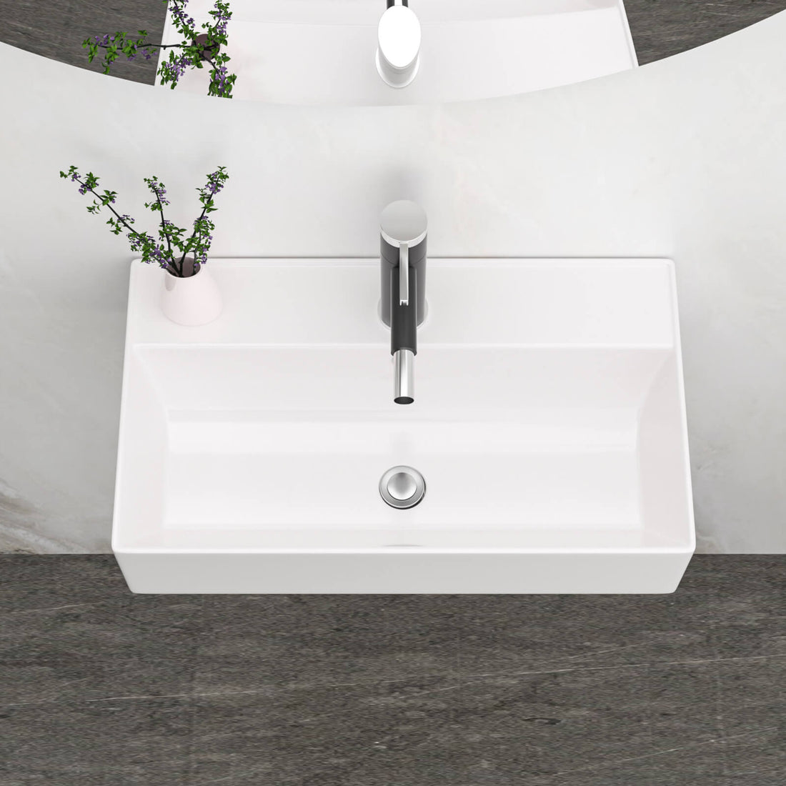 Slim wall hung ceramic sink for narrow bathrooms