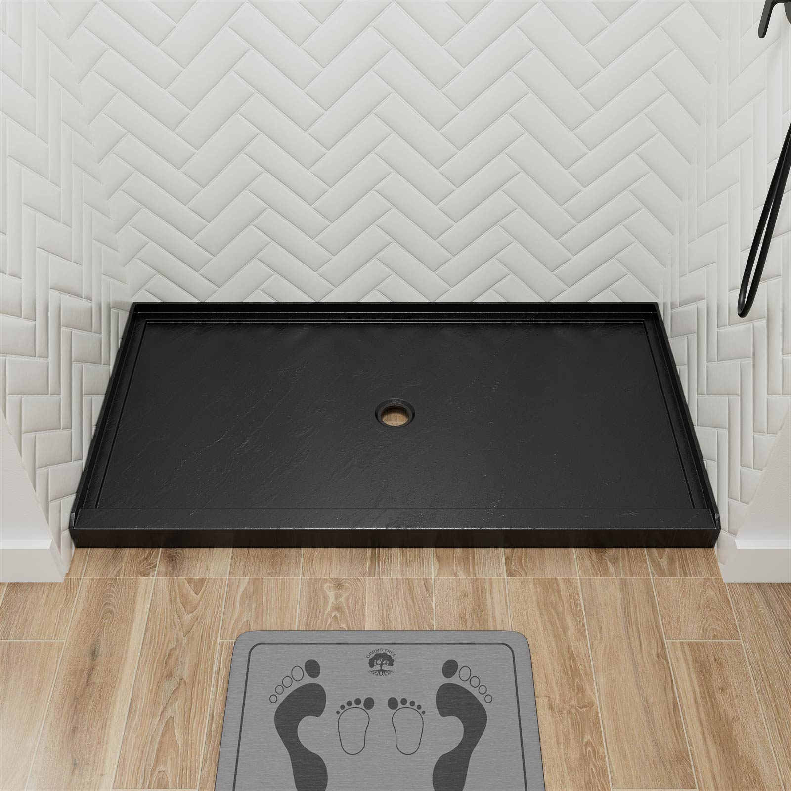 Slip resistant black acrylic shower base for bathroom remodels