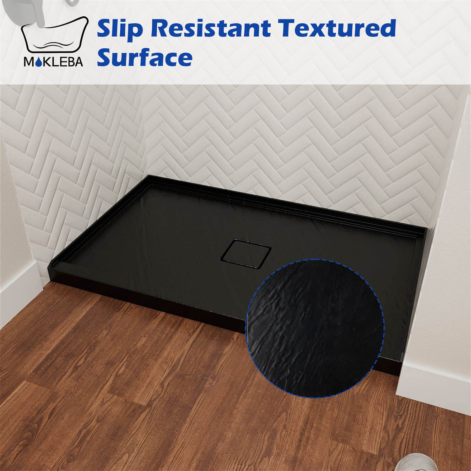 Slip-resistant shower base surface detail with textured acrylic finish