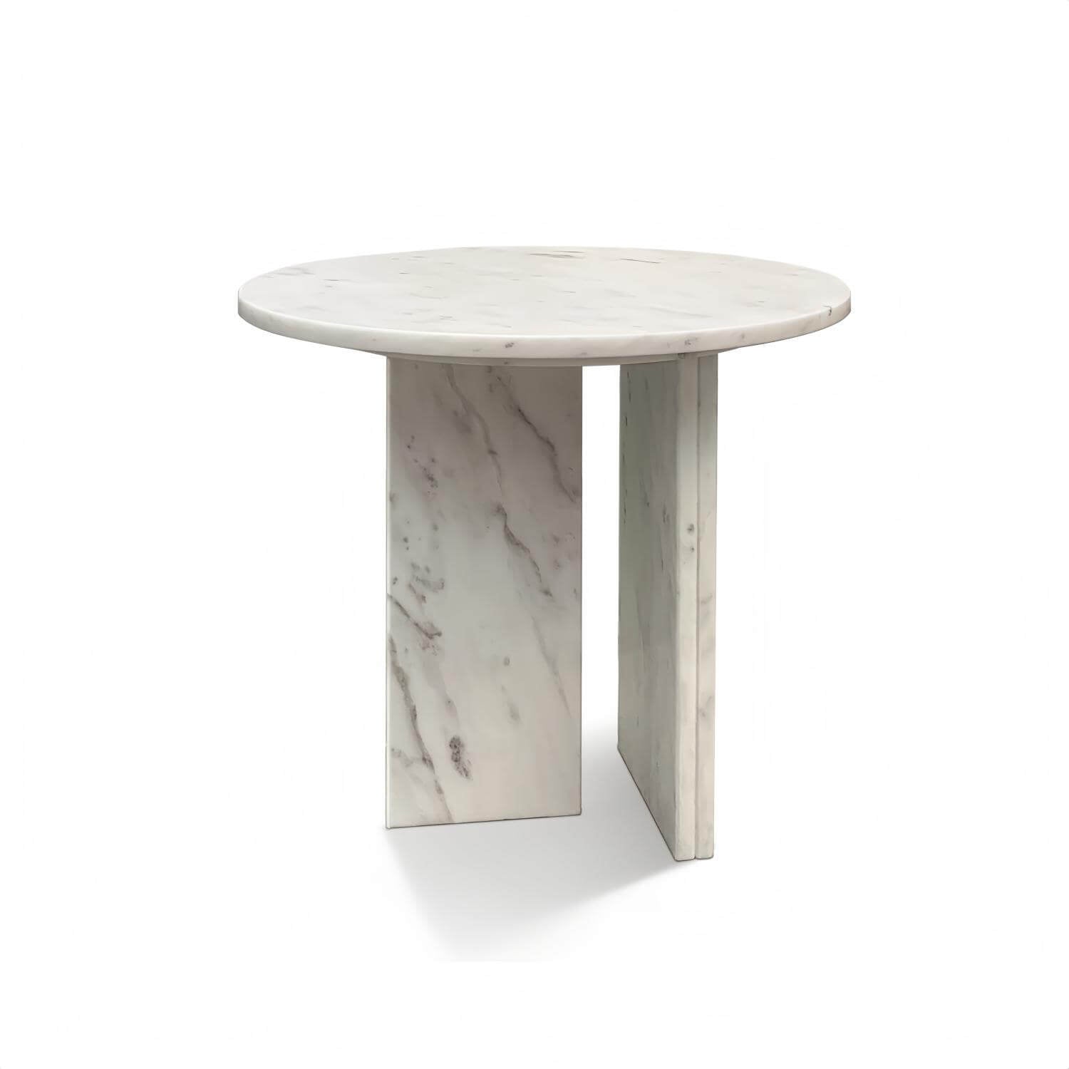 18" Modern Round White Natural Marble Side Table for Bathroom and Livingroom