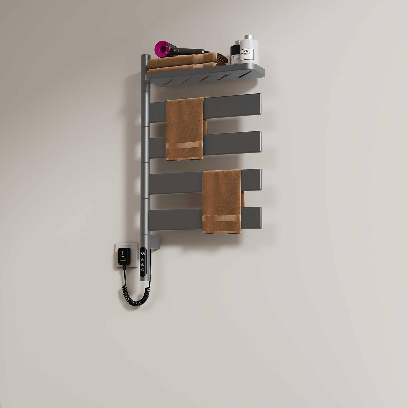 Smart gray towel warmer for any bathroom