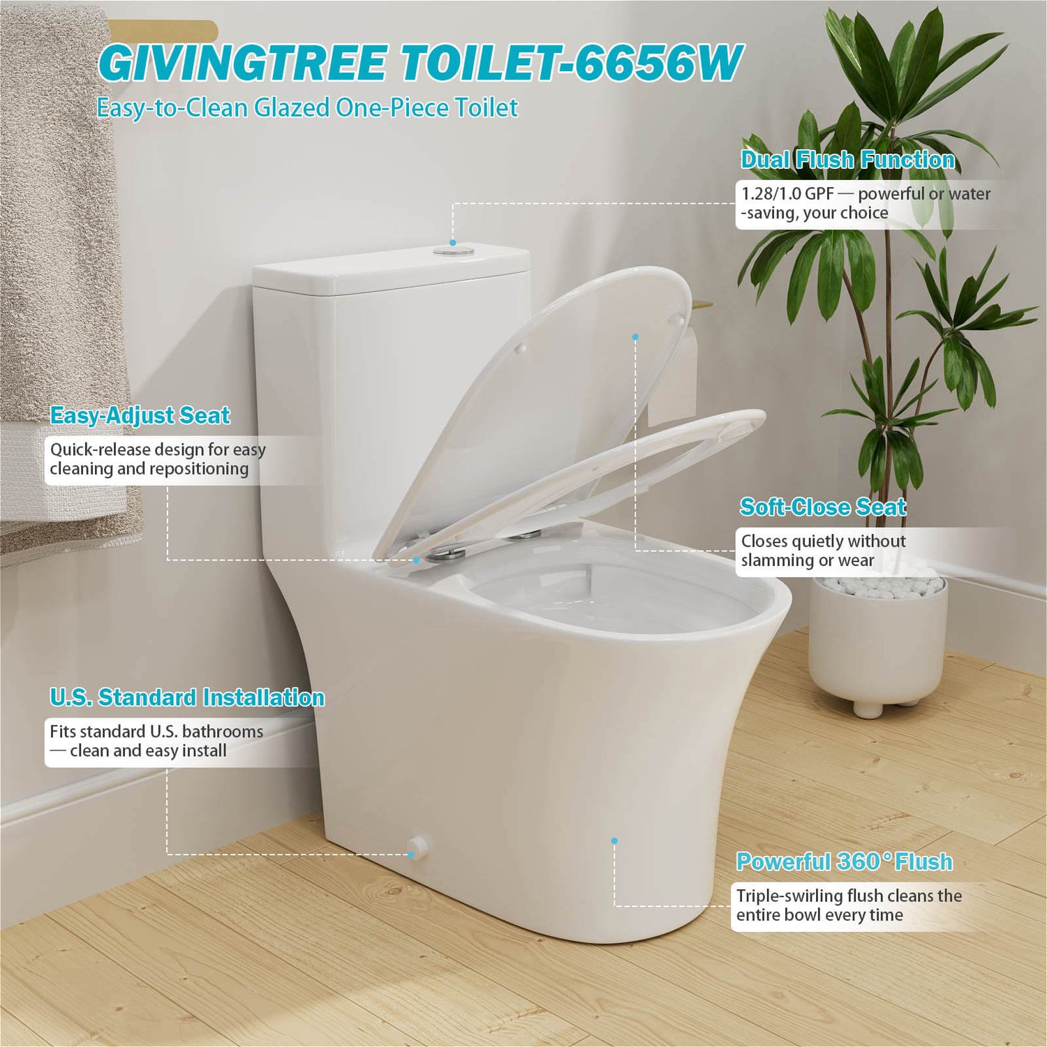 Soft close seat toilet for quiet and gentle lid closing