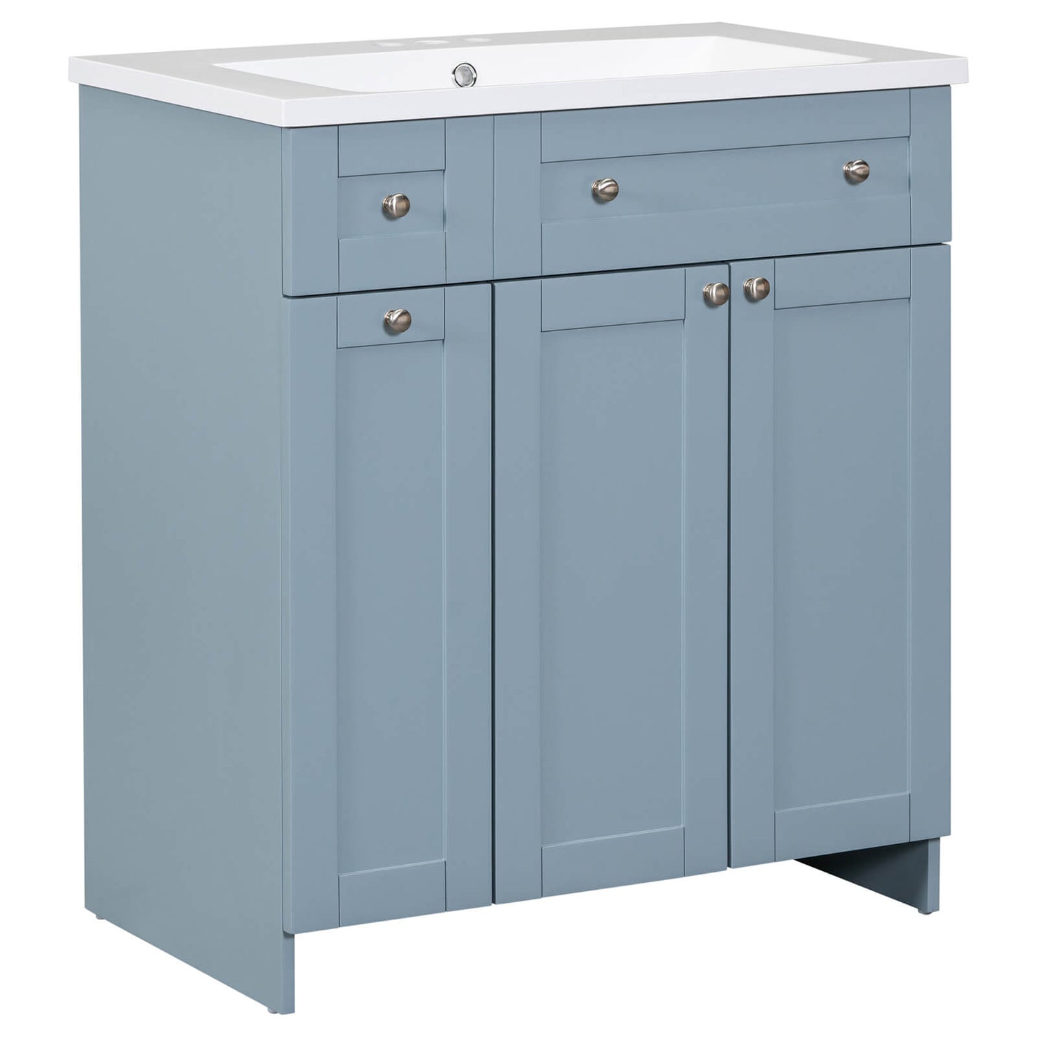Soft-close drawer bathroom vanity with contemporary blue-gray finish