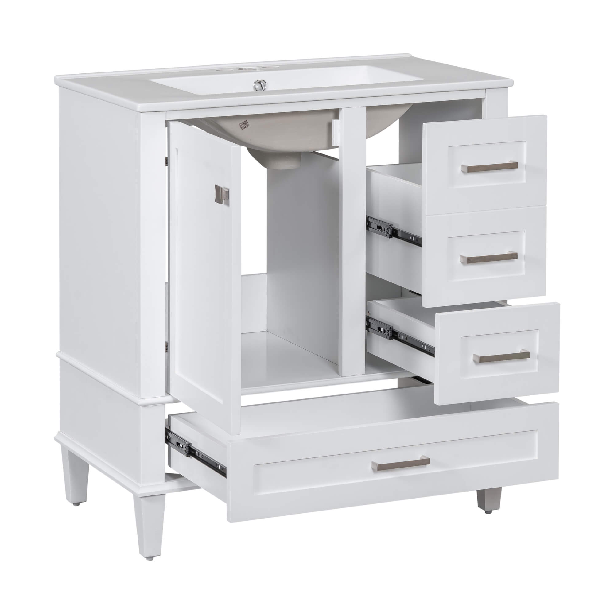 Solid wood white bathroom vanity with durable MDF doors