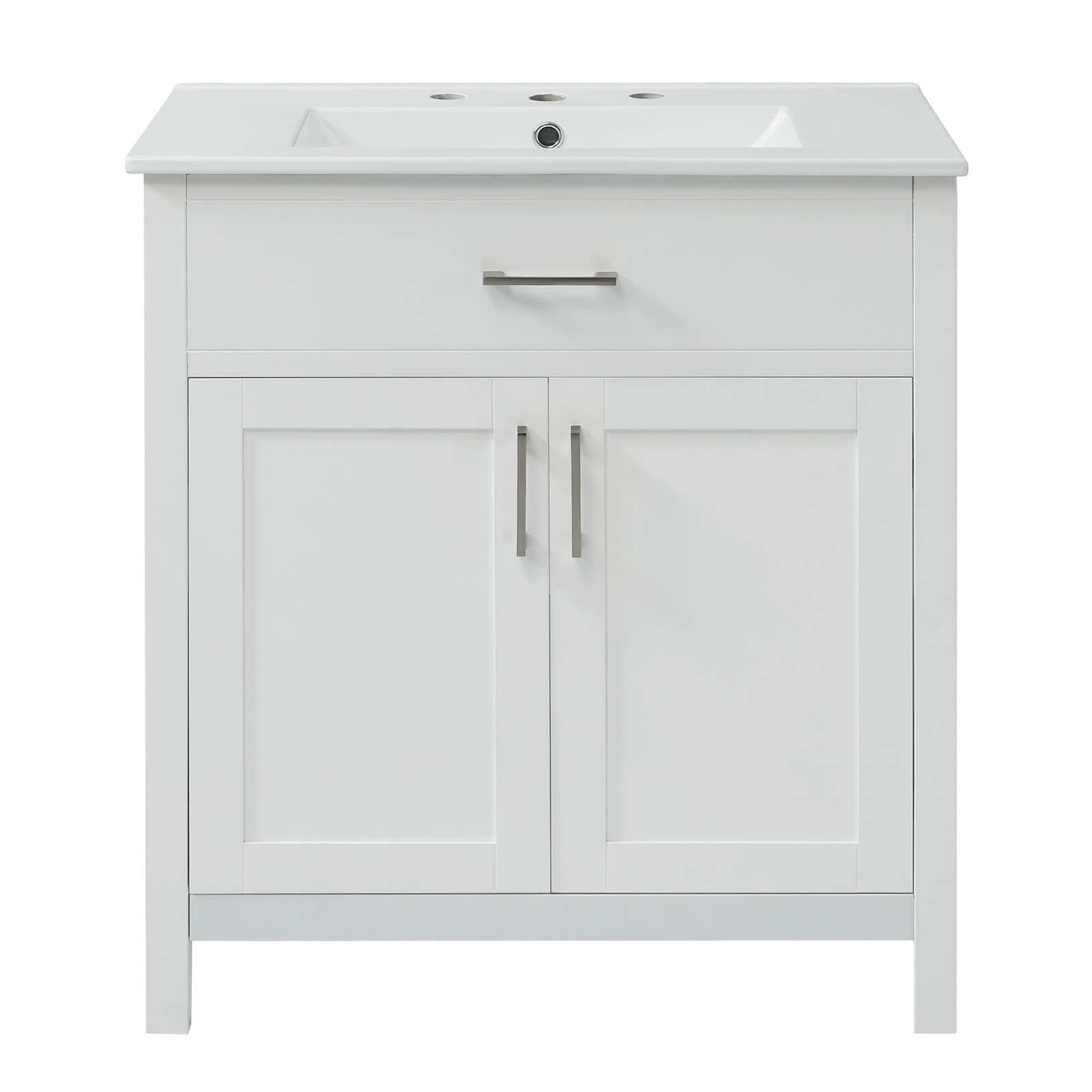 Space-efficient 30-inch vanity with soft-close doors and drawers