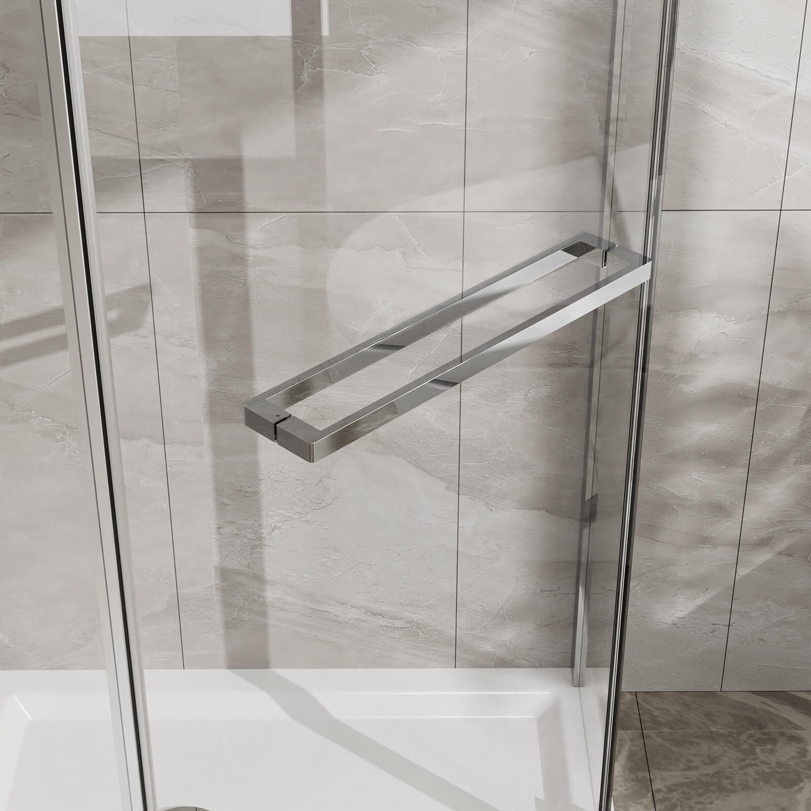 Space saving black semi frameless corner shower for small bathrooms