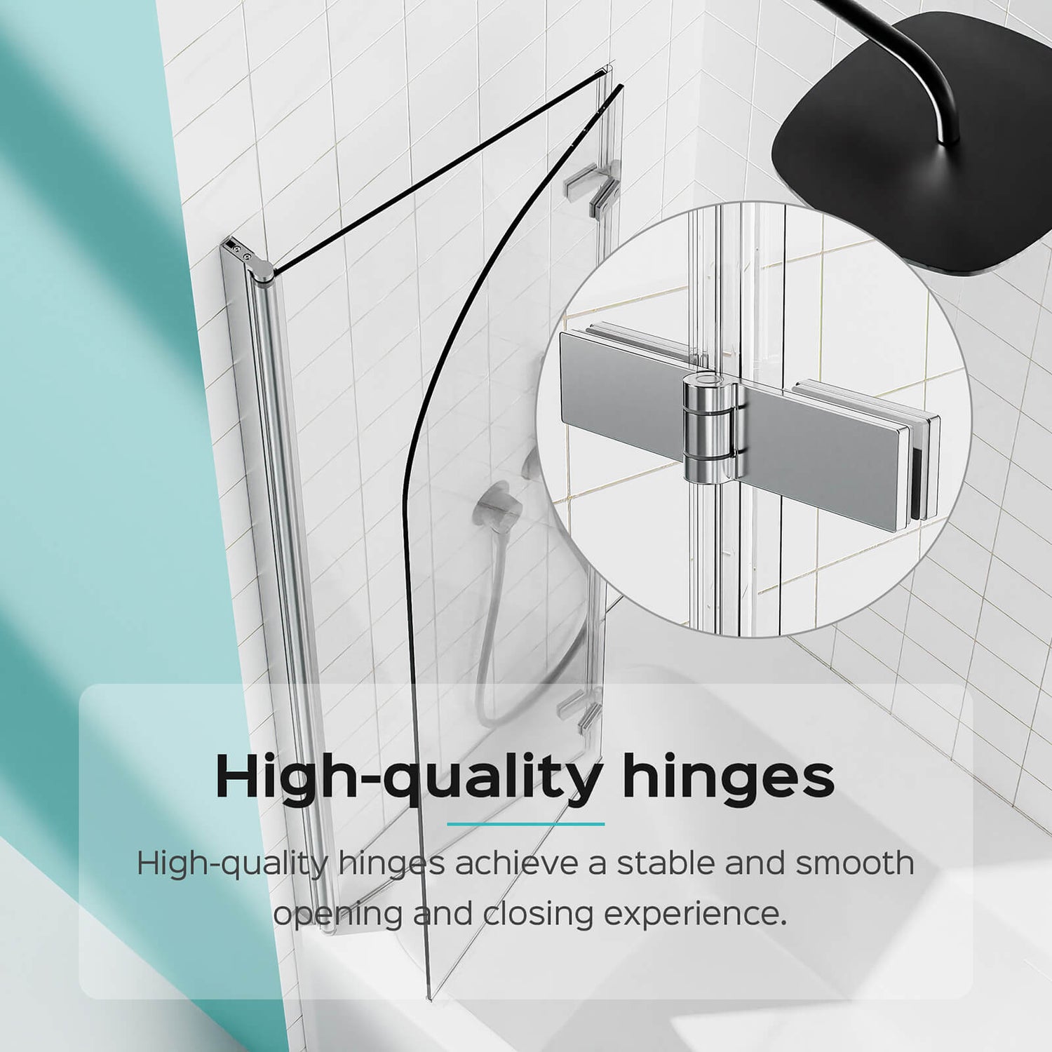 Space saving chrome bi fold tub door with waterproof seals