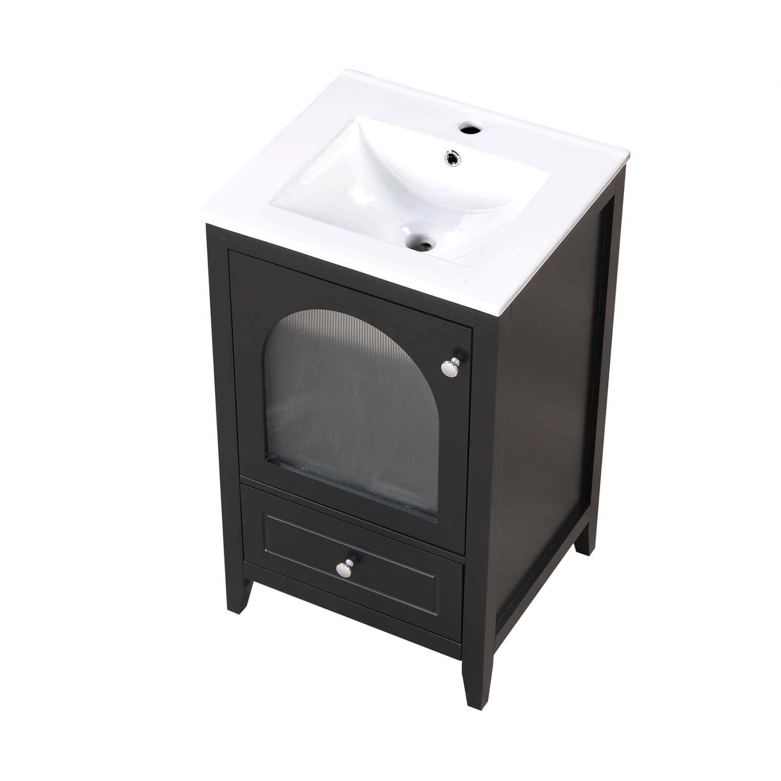 Space-saving black bathroom vanity with ample storage