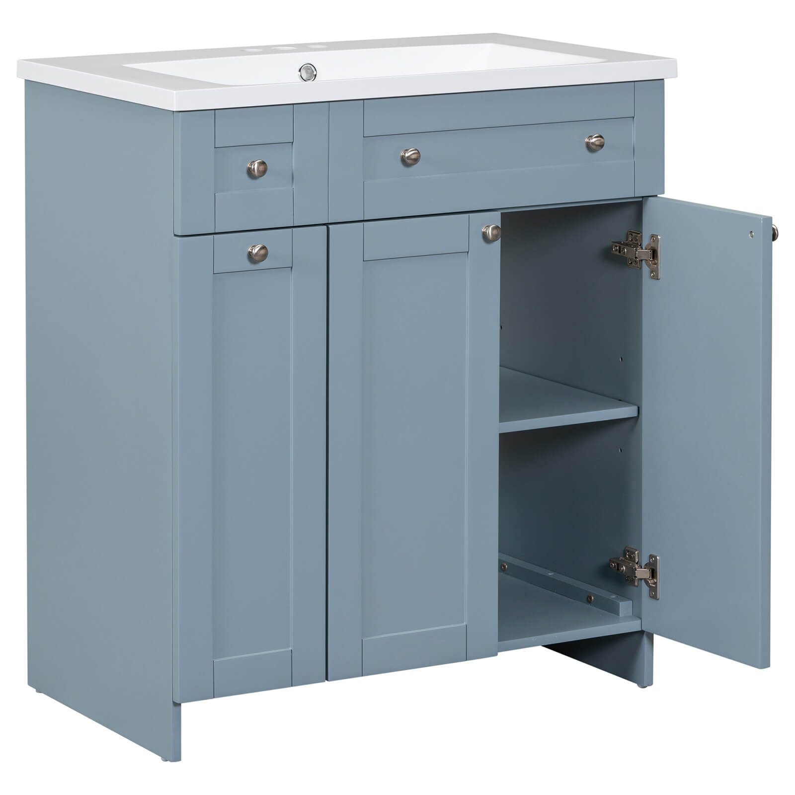 Space-saving vanity with elegant design and soft-close functionality