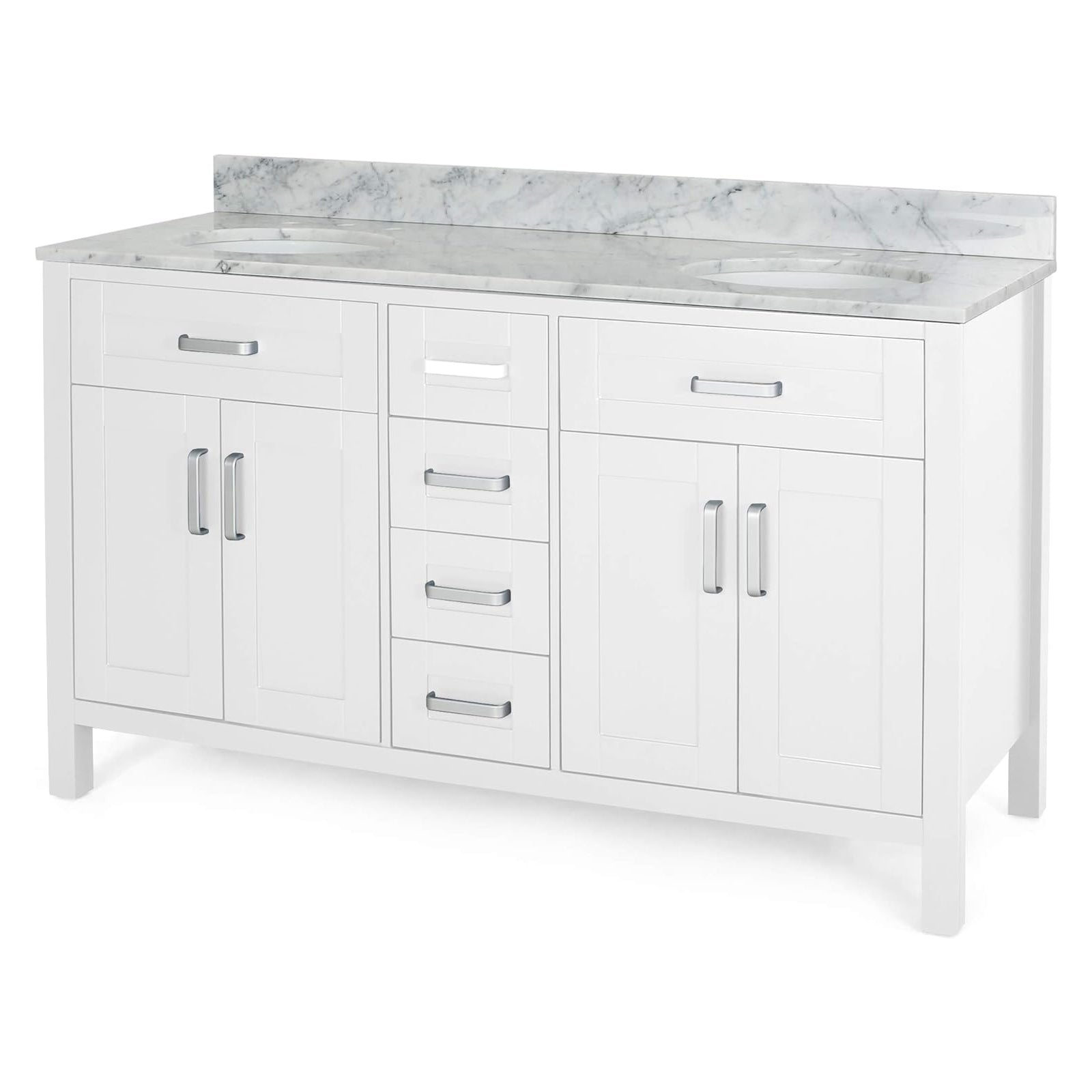 Spacious 61 Inch Freestanding Vanity with White Finish and Marble Top