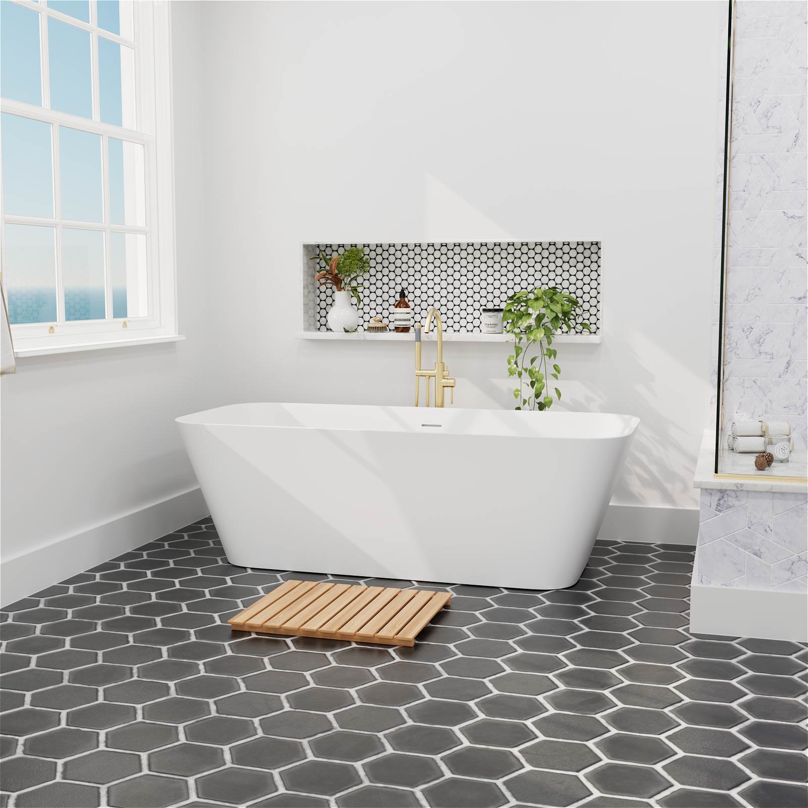 Spacious rectangular bathtub for single or double soaking