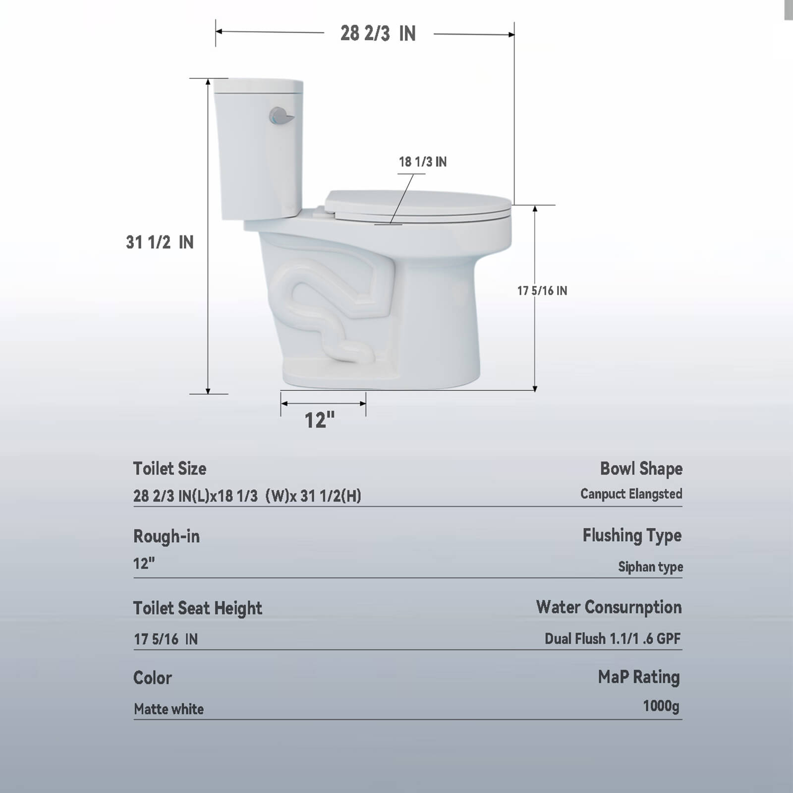 Specifications of Toilet W3192GTP279681