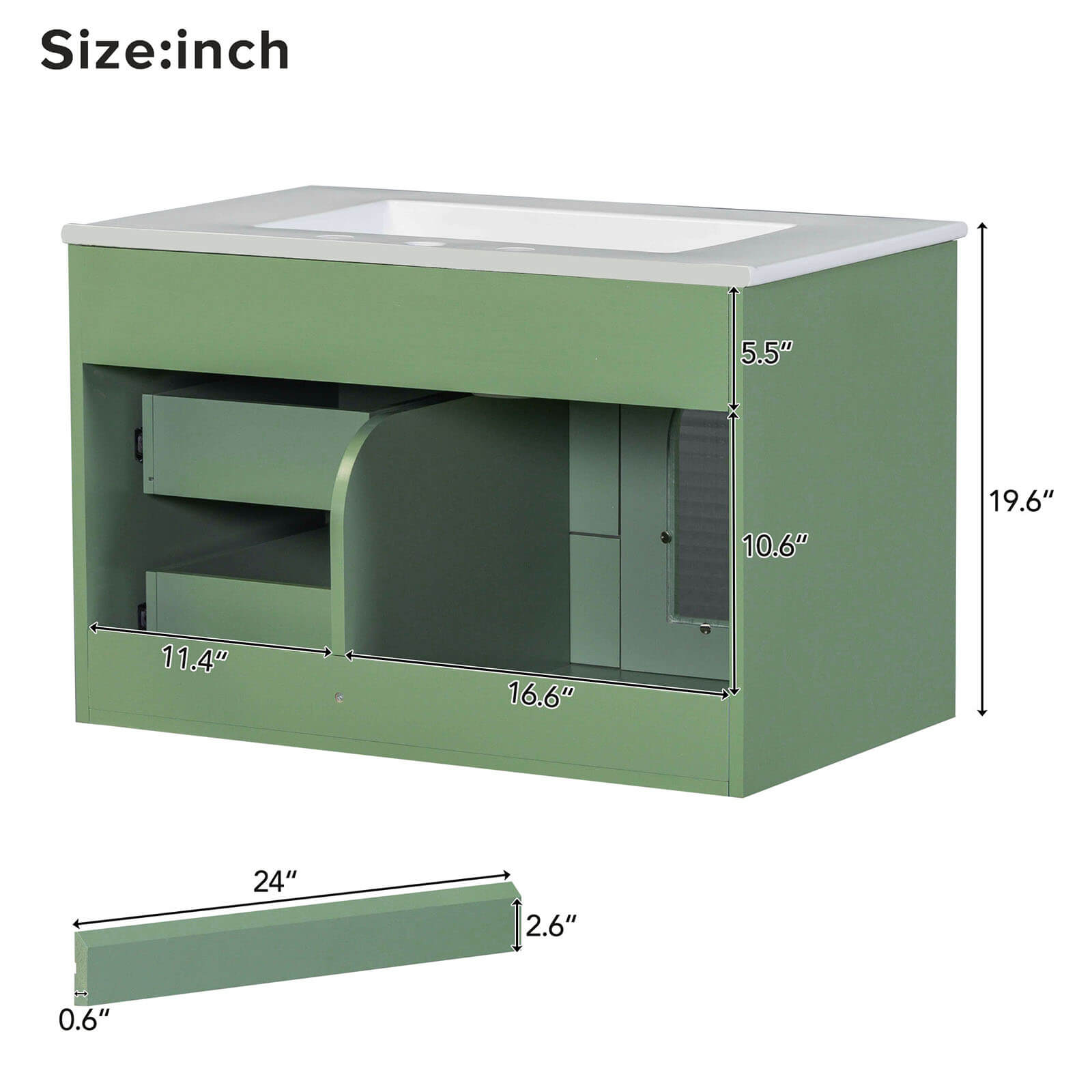 76cm Salbeigrüner Wandmontierter MDF-Badezimmerwaschtisch