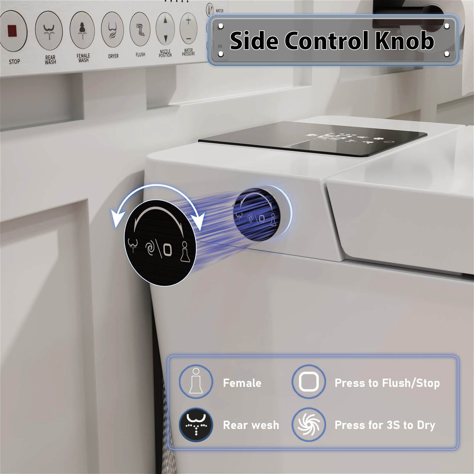 Square Smart Bidet Toilet with Water Tank, Radar Sensor, Heated Seat, Drying Function