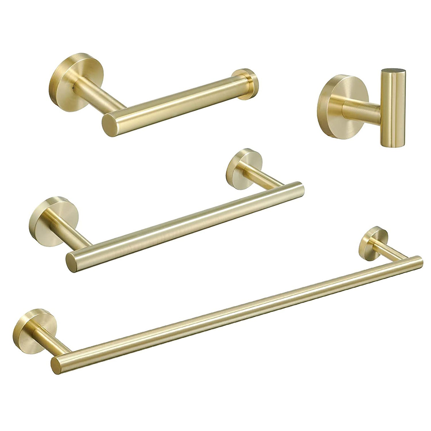 Stainless Steel 4-Piece Wall-Mounted Brushed Gold Bathroom Hardware Set