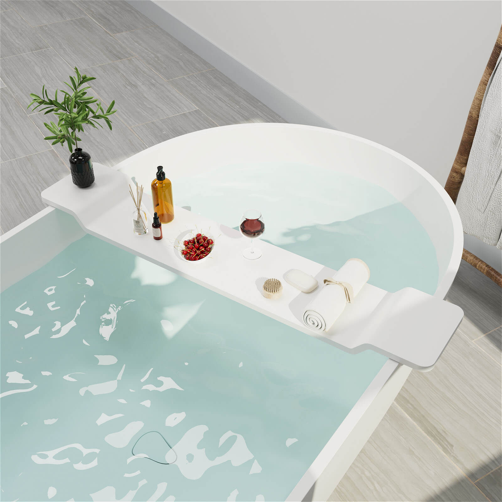 Stone Resin White Bathtub Tray