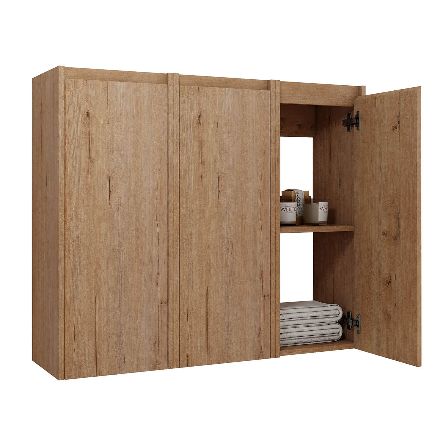 Storage space display of 36 inch White Oak Bathroom Wall Cabinet