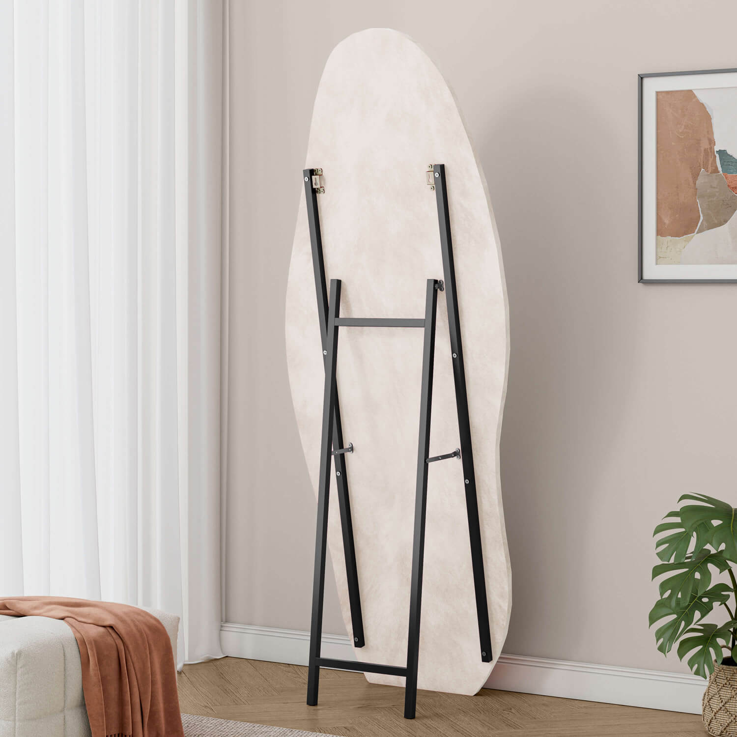 Sturdy back bracket of cream organic mirror with dual mounting option