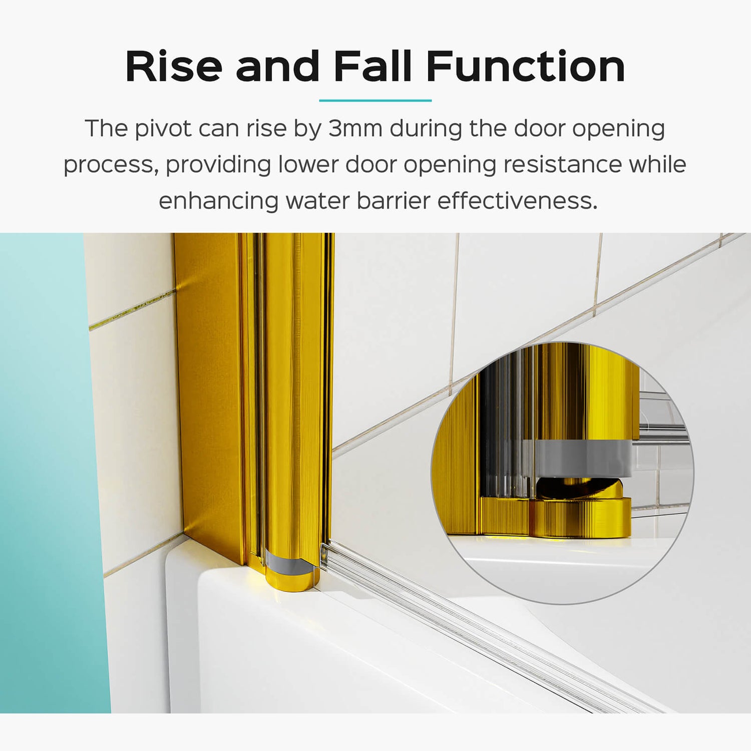 Stylish brushed gold bi fold tub door for compact bathroom spaces
