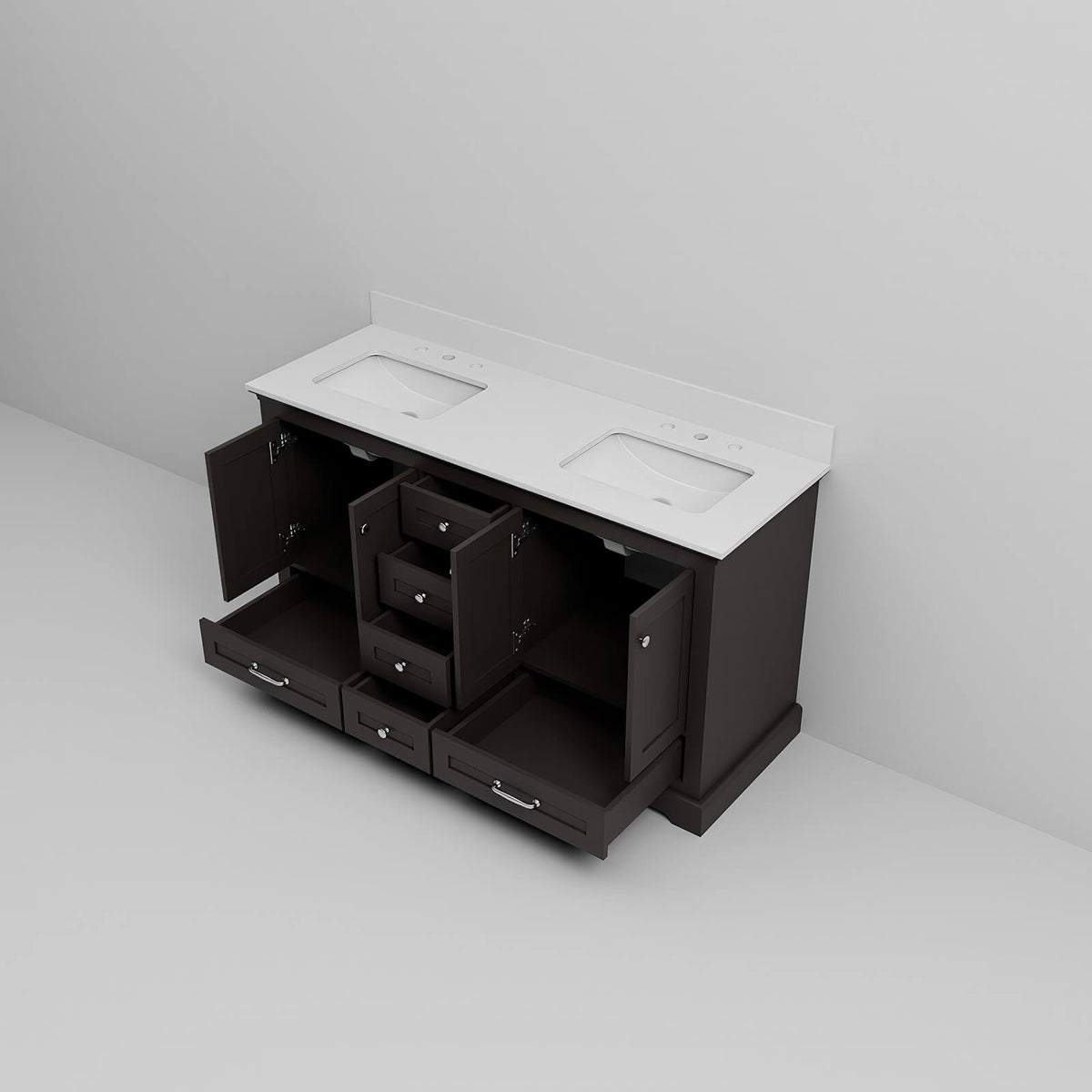 Stylish espresso bathroom vanity with sleek undermount sink and soft close functionality