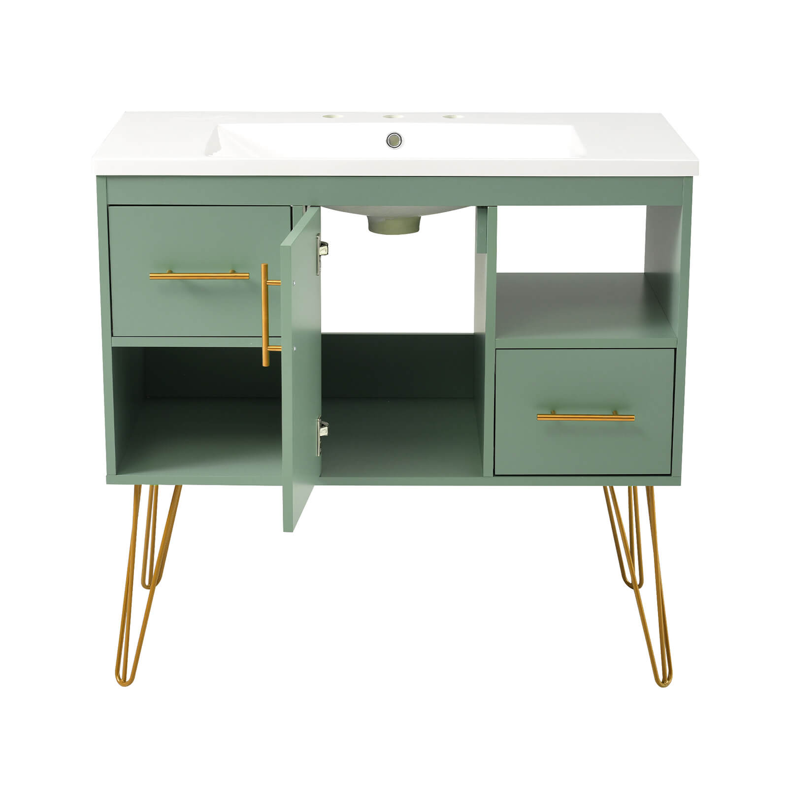 Stylish green bathroom vanity with gold hardware for modern spaces