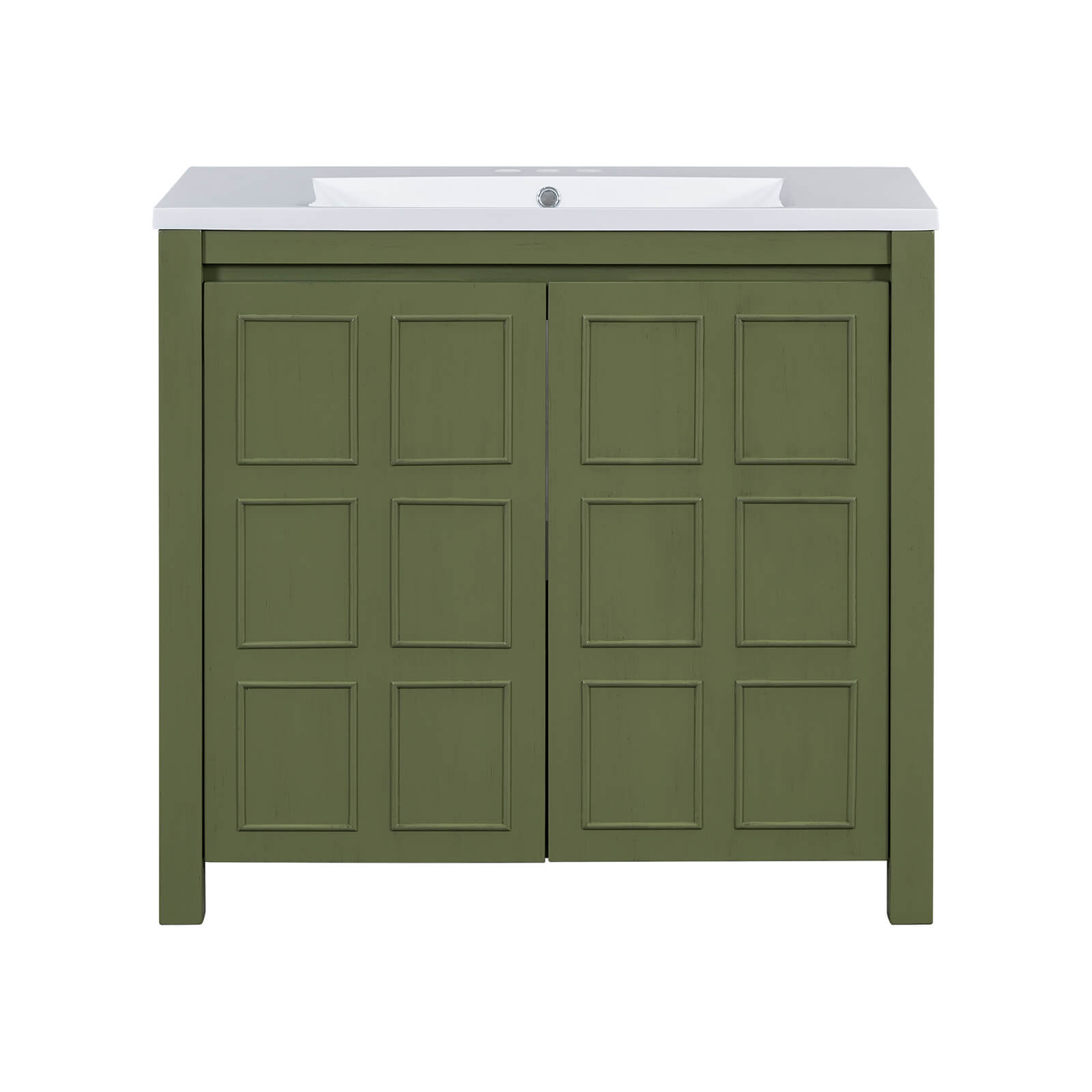 Stylish olive green vanity with vintage charm for modern bathrooms