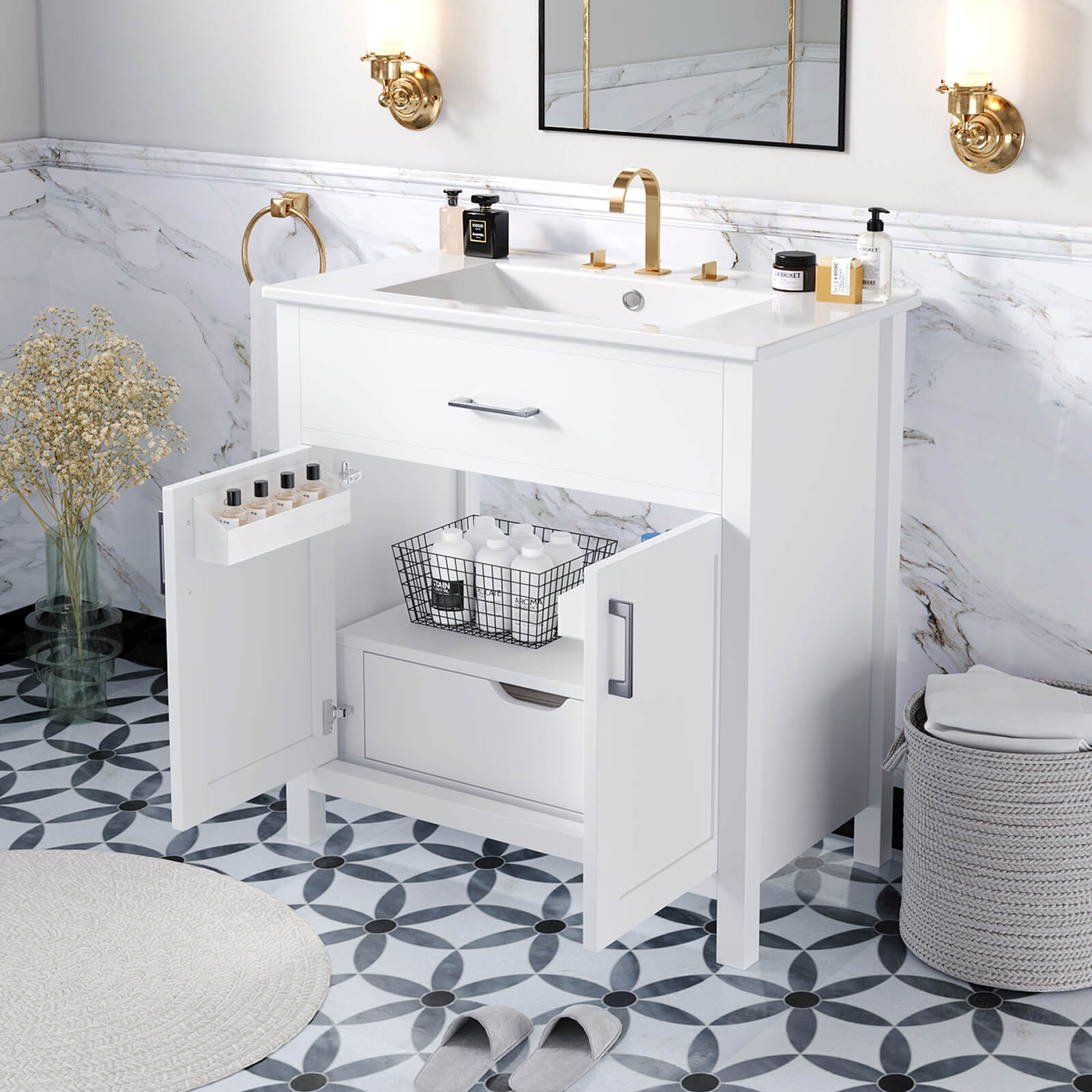 Stylish freestanding bathroom vanity with soft-close cabinet features