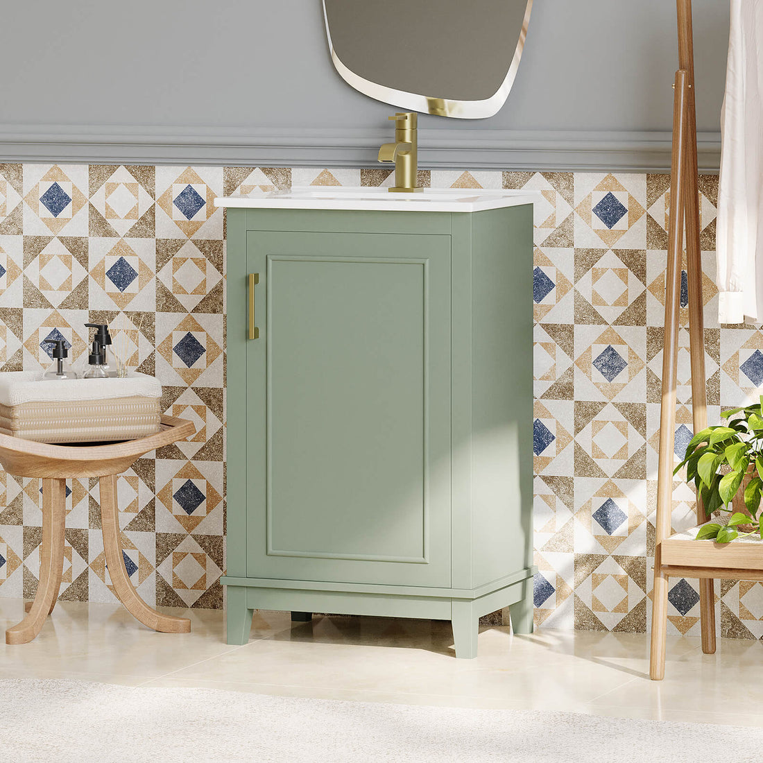 Stylish sage green bathroom vanity for compact spaces