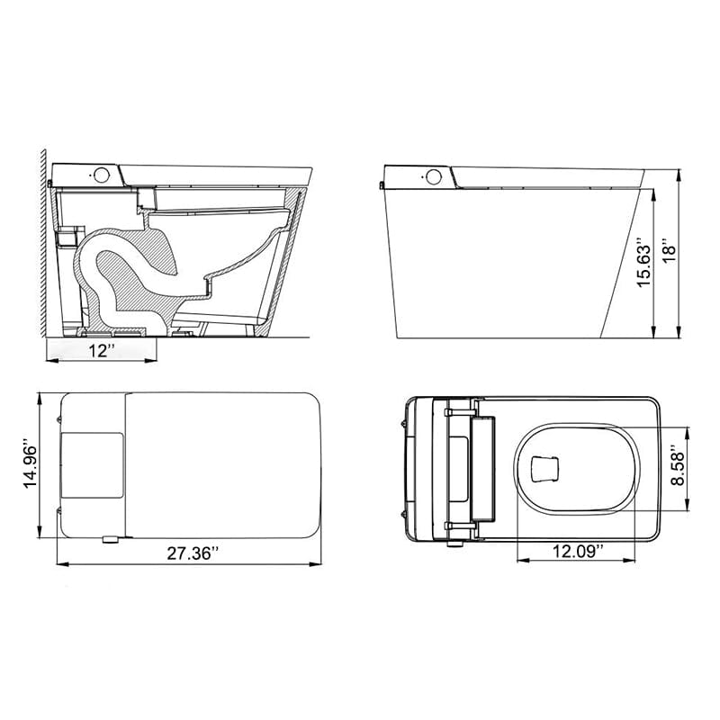 Giving Tree Smart Square One-Piece Floor Toilet with Remote Control and Automatic Cover