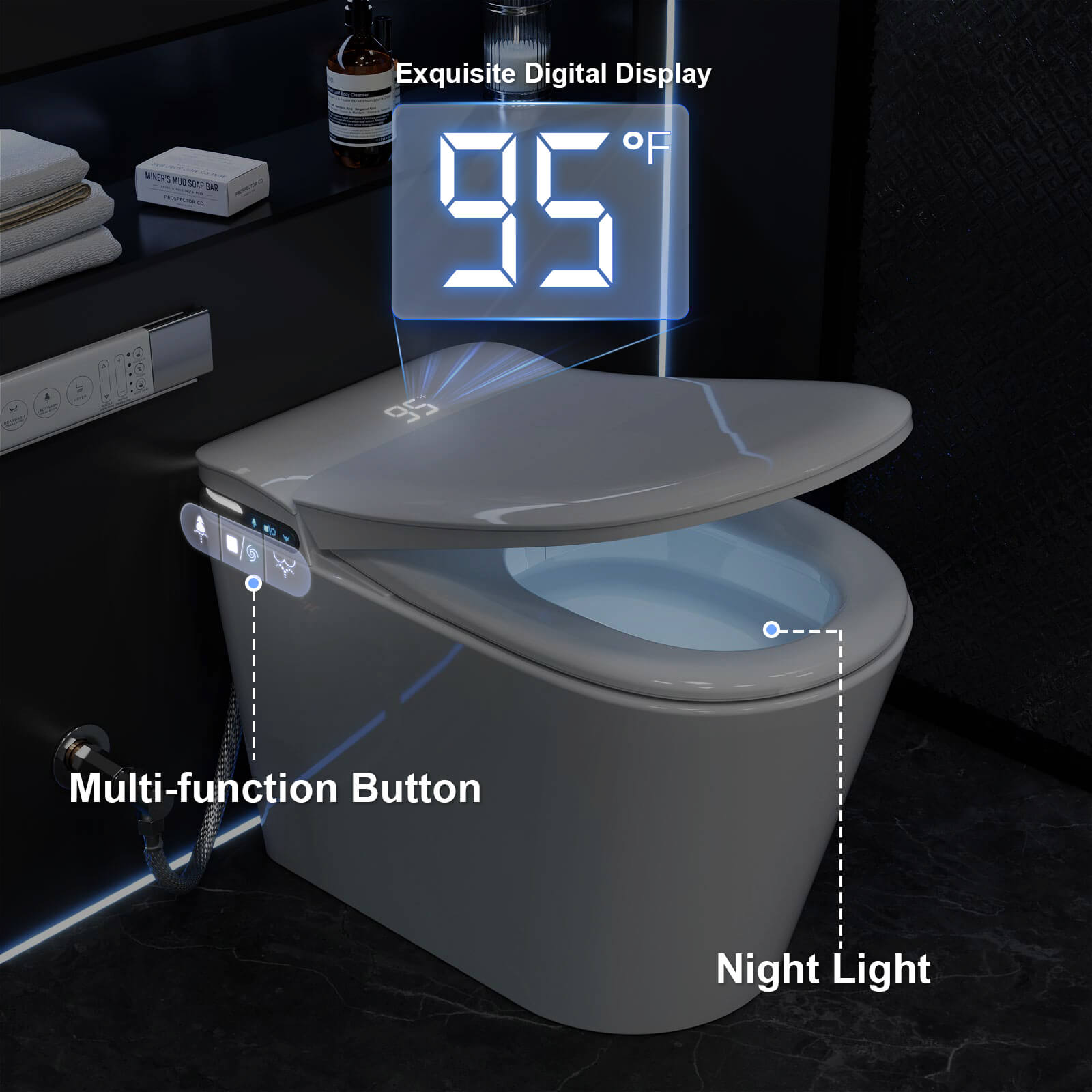High Tech Tankless Smart Toilet with Bidet, Heated Seats, Aroma Diffusion Function