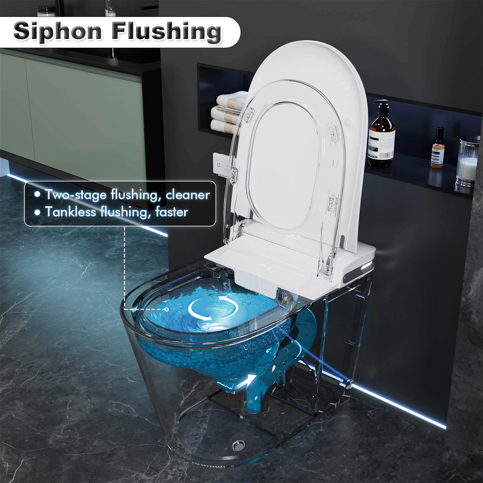 High Tech Tankless Smart Toilet with Bidet, Heated Seats, Aroma Diffusion Function