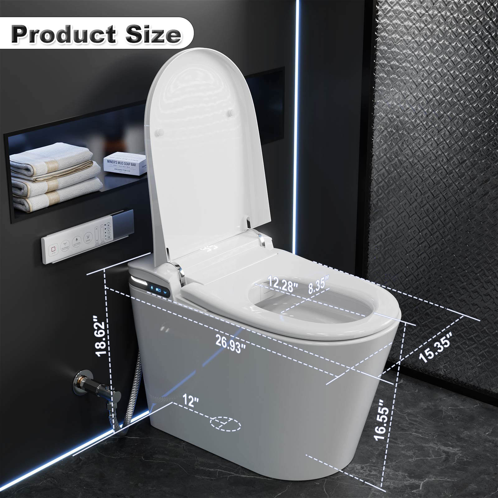 High Tech Tankless Smart Toilet with Bidet, Heated Seats, Aroma Diffusion Function