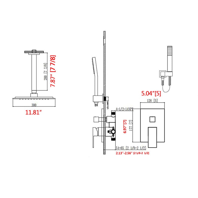 Ceiling Mount Shower 2 Spray Patterns with 12 in. Rain Shower Head Systems