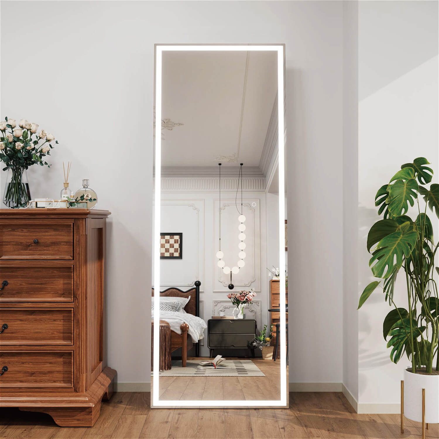 Tall LED full body mirror with touch control and ultra slim frame