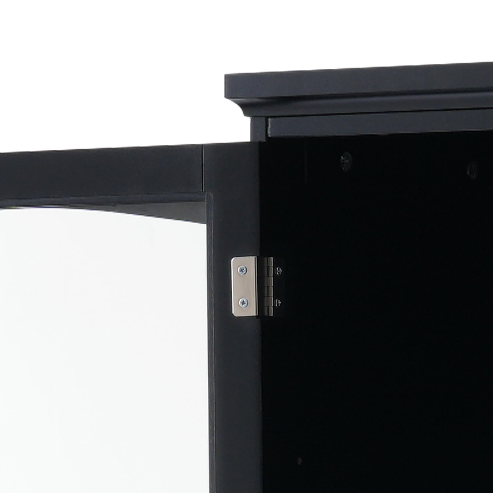 Tall black cabinet for organizing bathroom essentials