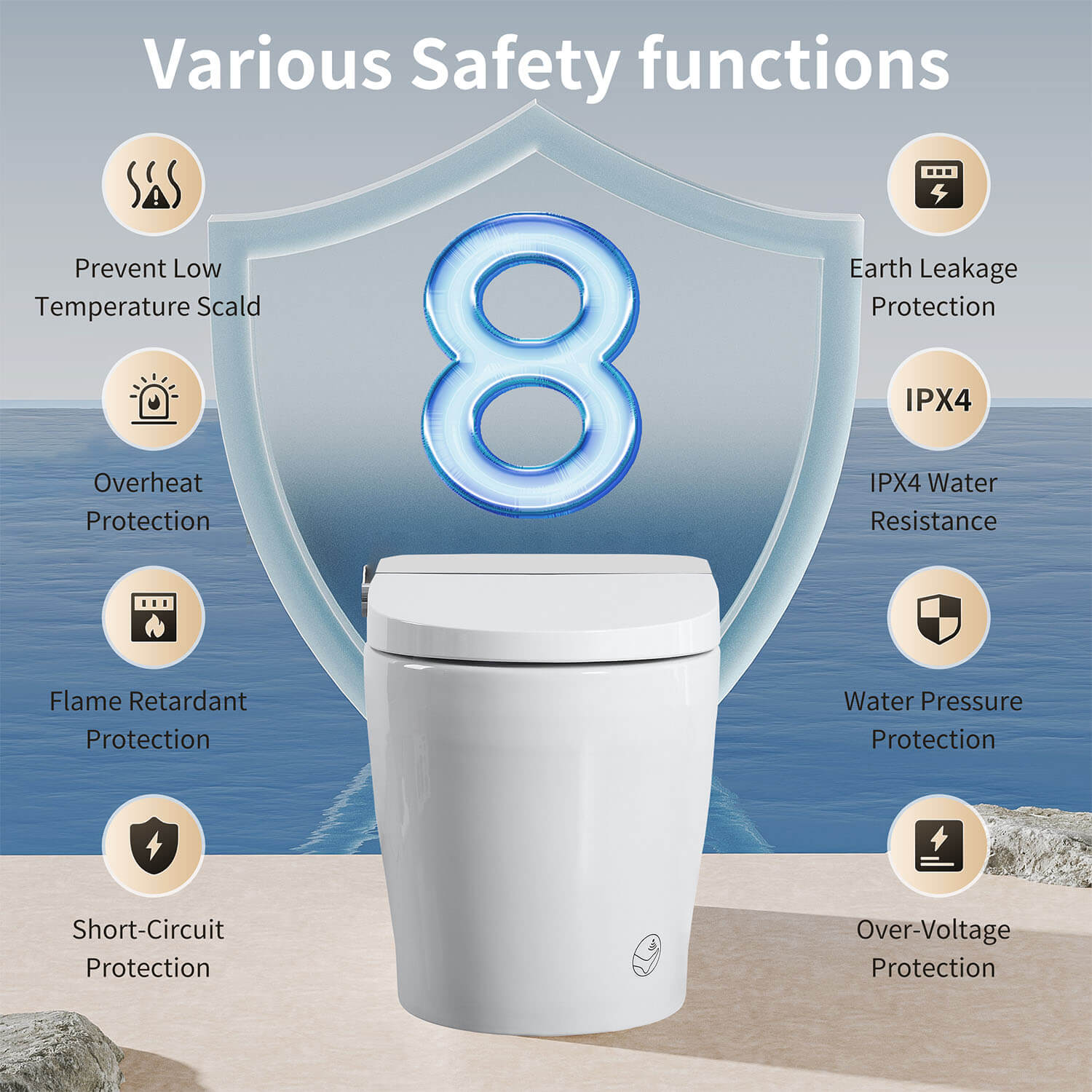 Tankless Smart Bidet Toilet with Various Safety functions