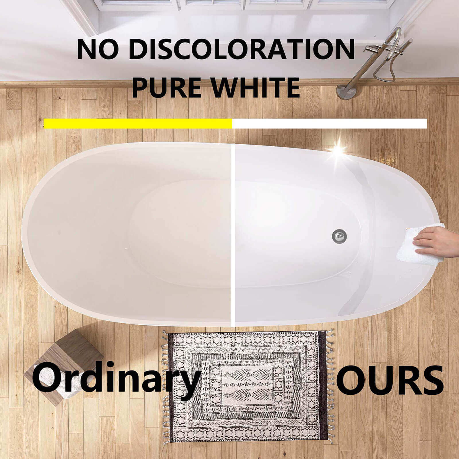 Tarnish Resistant 67" Acrylic Reversible Single Slipper Tub Overflow