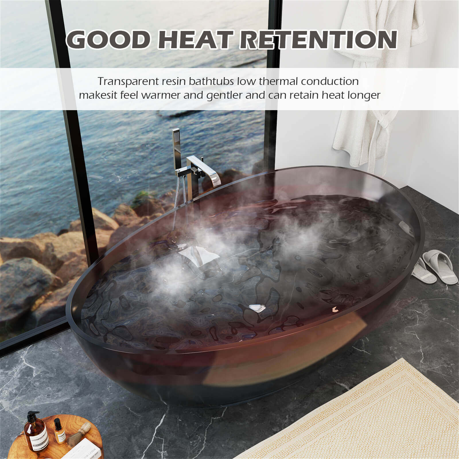 Thermal Insulation Performance of 63 inch Translucent Resin Whirlpool Bathtub