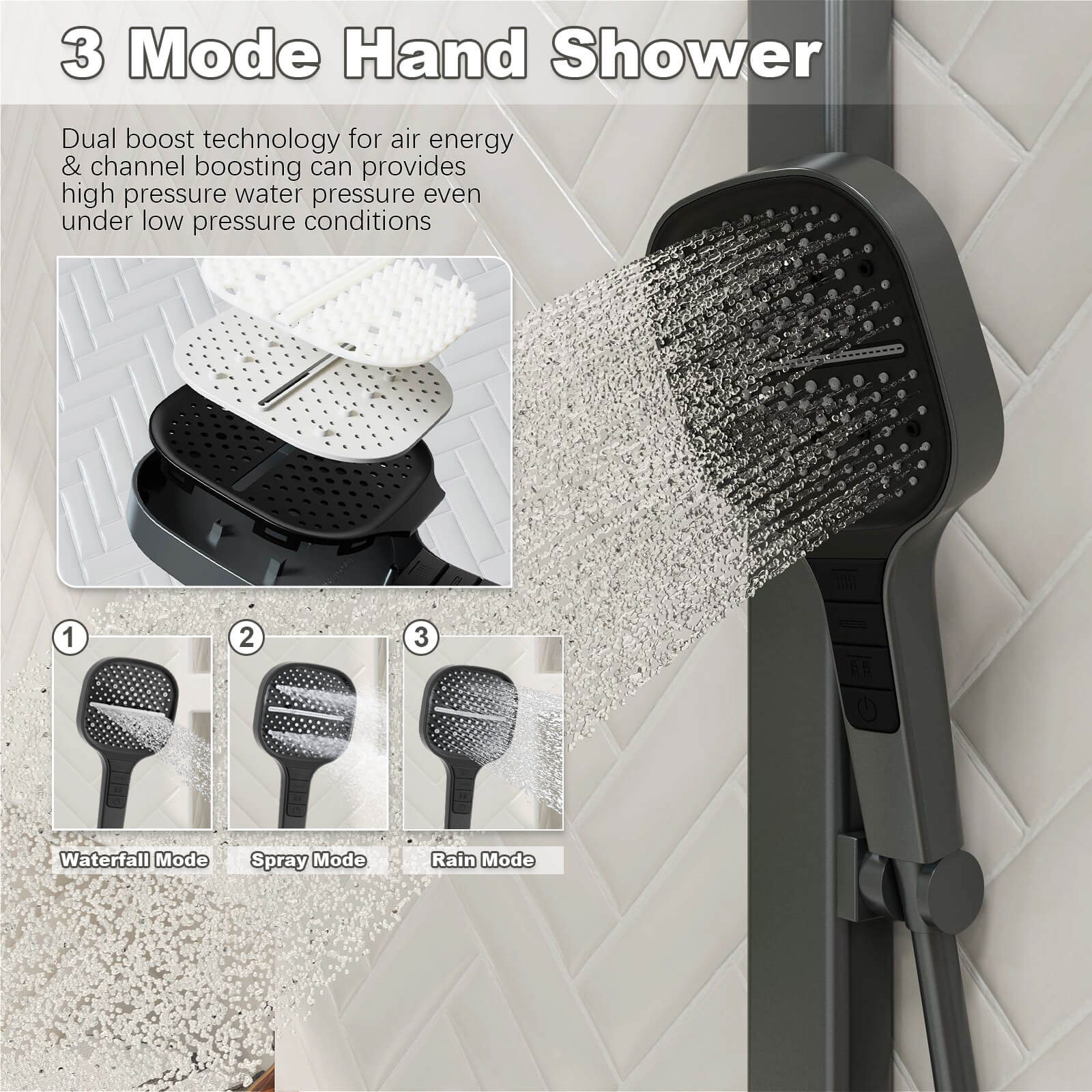 12" Thermostatic Shower System with Piano Key Digital Display Ambient Lights, Tub Spout, Hand Shower, Bidet Sprayer