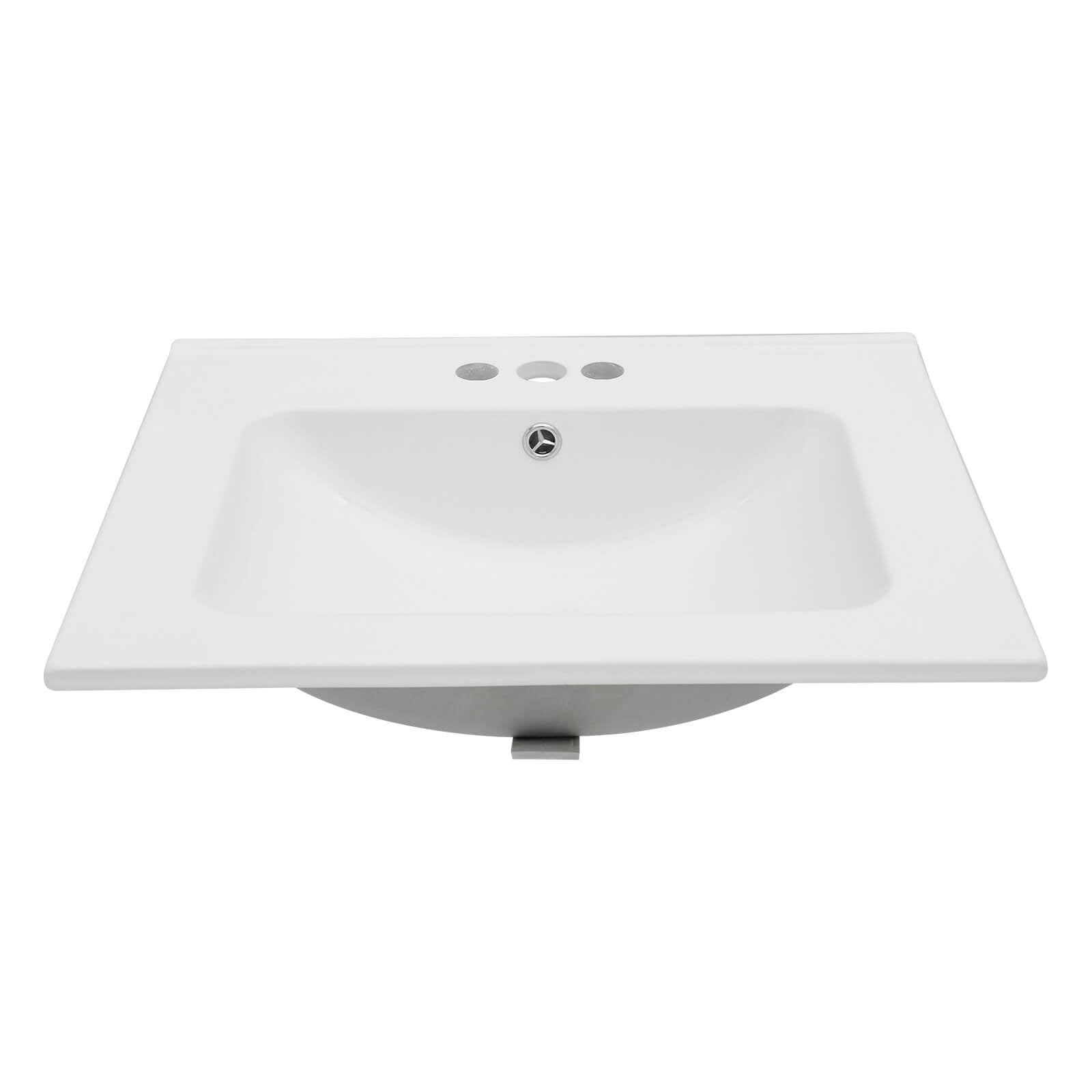 Three hole white ceramic vanity sink with smooth glossy surface